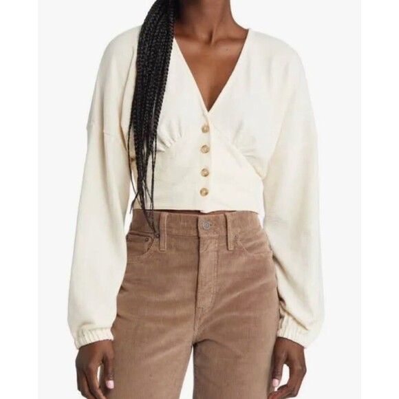 Madewell Deep V four button cropped sweater small - Picture 1 of 7